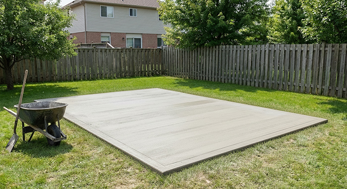 Concrete slab and gravel shed foundations