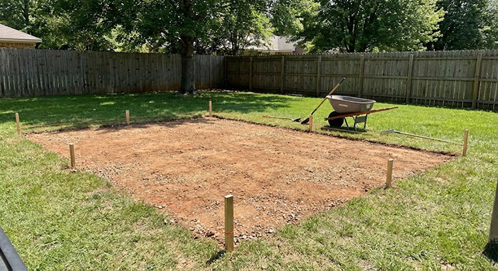 Leveled backyard shed site
